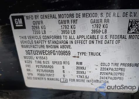 2015 GMC Sierra 1500 Denali from USA, damaged, VIN 3GTU2WEC8FG109859